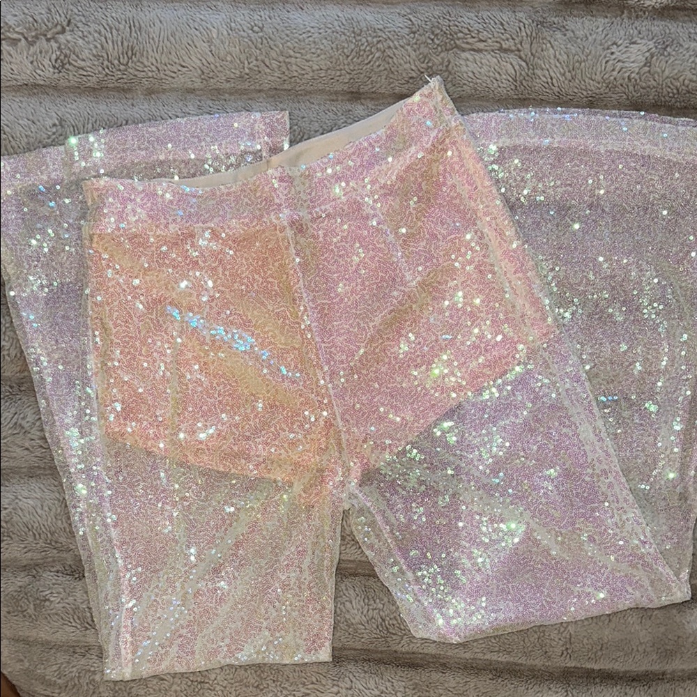 Sparkling Sequin see-through long pants with shorts